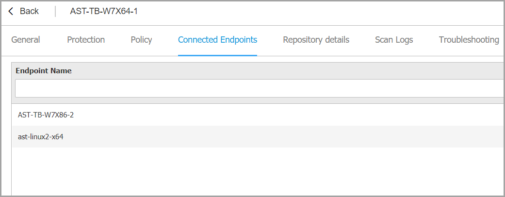 Information window - Connected Endpoints Tab