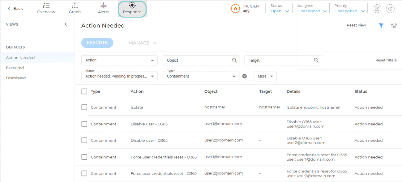 Extended incident - Response tab