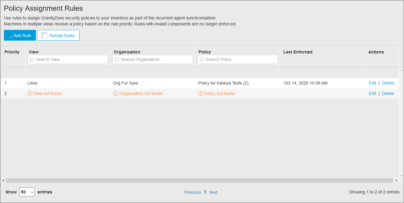 policy assignment parameters