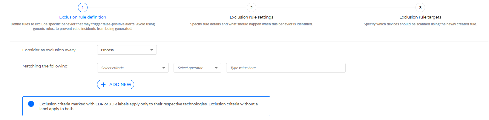 Exclusions - Add rule page