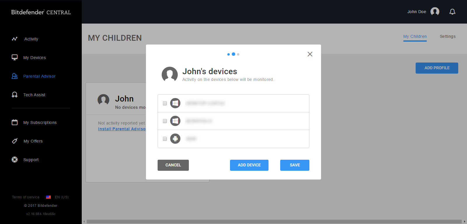 How To Configure The Bitdefender Parental Advisor - select your child s device from the available list and then click save