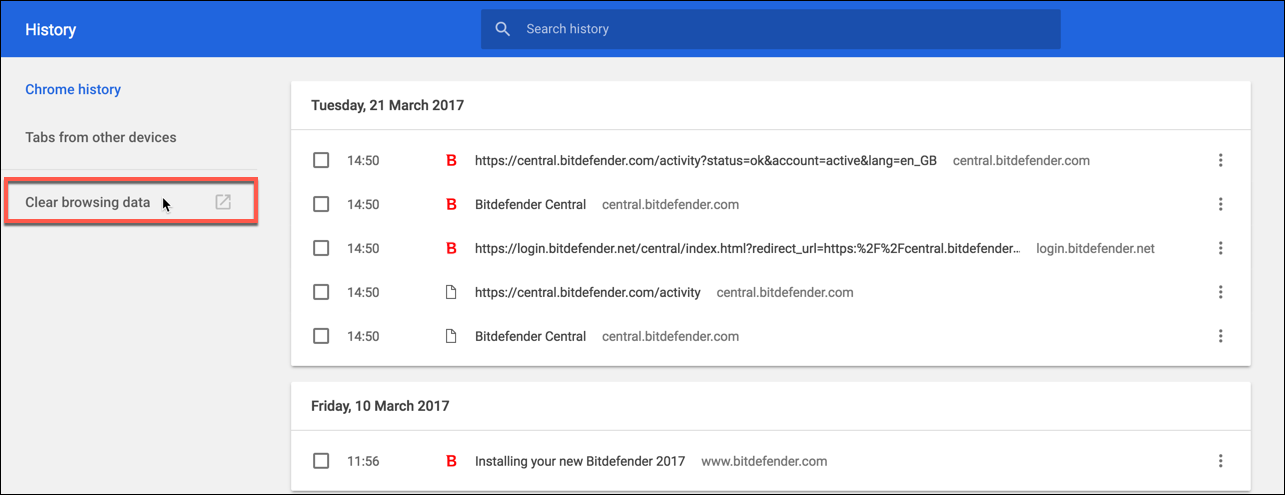 how to delete history on google chrome with keyboard