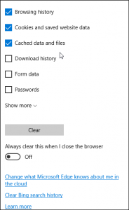 how to clear cache and cookies on microsoft edge