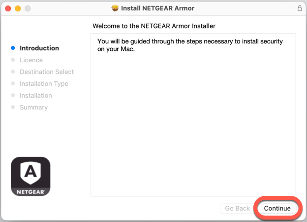 Install NETGEAR Armor on macOS - Continue