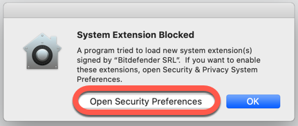 Open Security Preferences