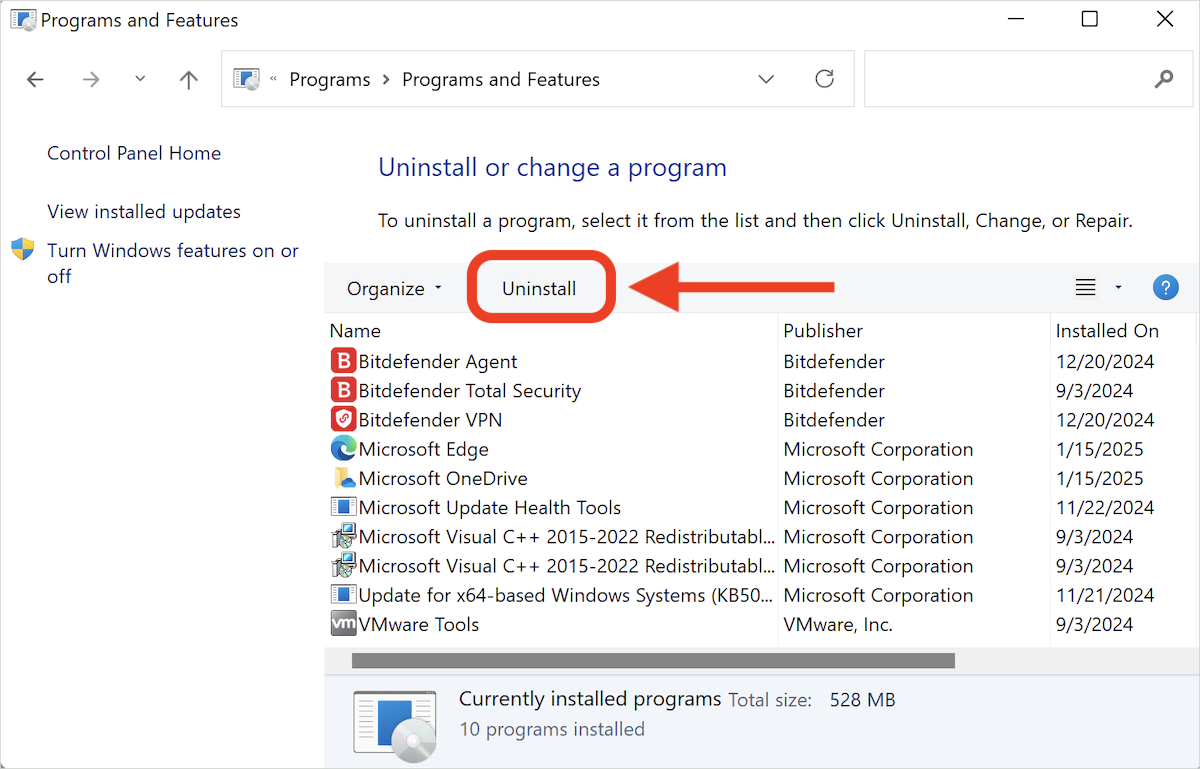 Uninstall - remove apps in Windows