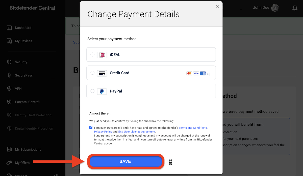 Change payment details