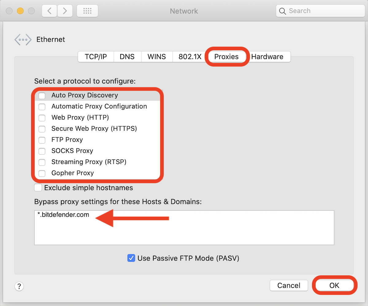 How to solve Bitdefender update errors on Mac -1002, -1011: disable proxy