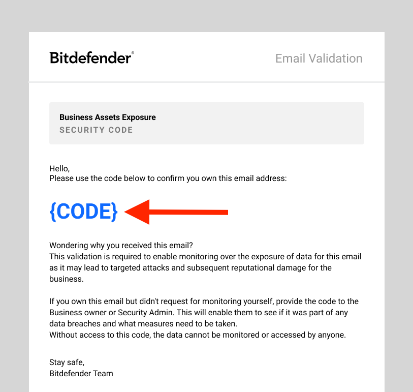 Business Assets Exposure - email validation code