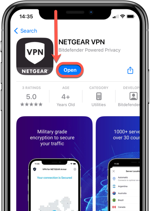 Install NETGEAR VPN iOS - Open