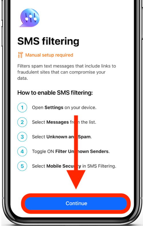 SMS Filtering - Continue