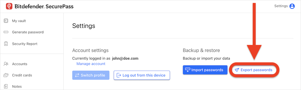 How to export from SecurePass