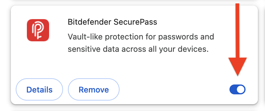 Bitdefender SecurePass extension enabled