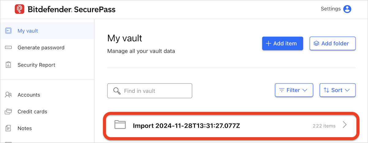 Import folder - How to upgrade for free from Bitdefender Password Manager to SecurePass
