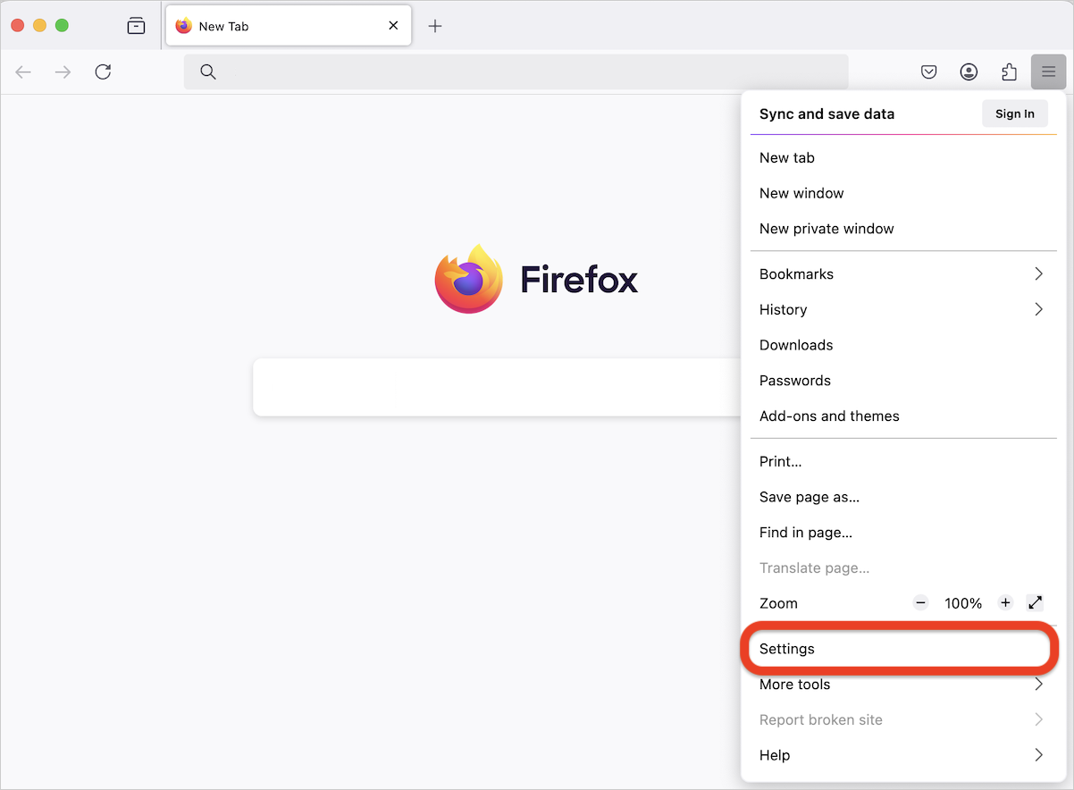 Firefox menu