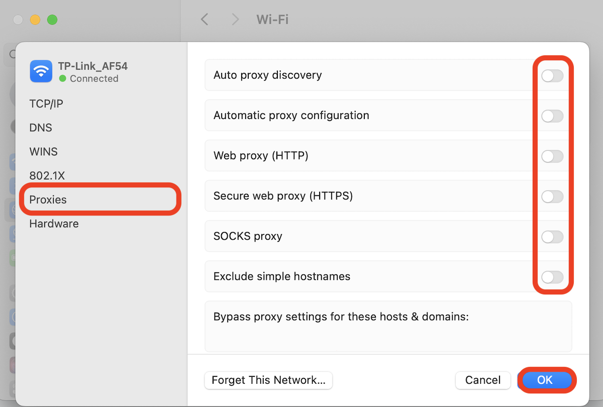 How to turn off Proxy settings on macOS